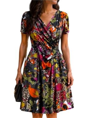 Max Mara Floral Jersey Dress Multicolor Wrap Style Small